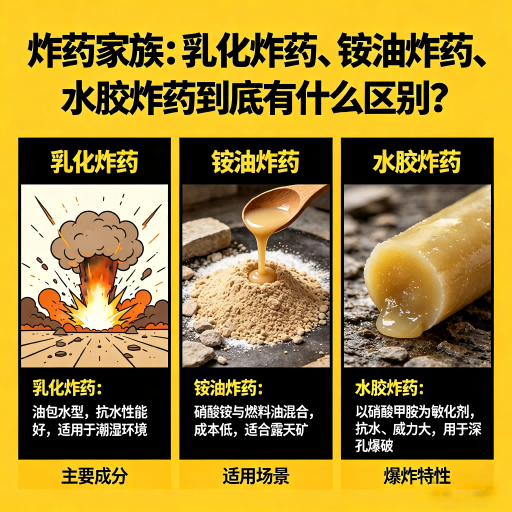 九龙炸药家族：乳化炸药、铵油炸药、水胶炸药到底有什么区别？